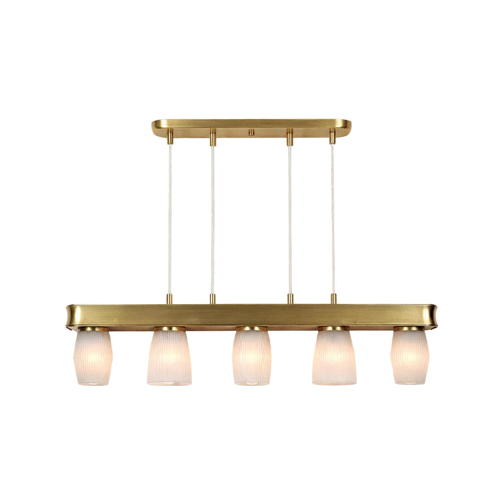Eenvoudige gouden hanglamp met vijf lichtschoepen