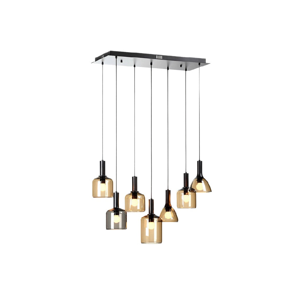 "Moderne Hanglamp met 7 Glazen Kappen"