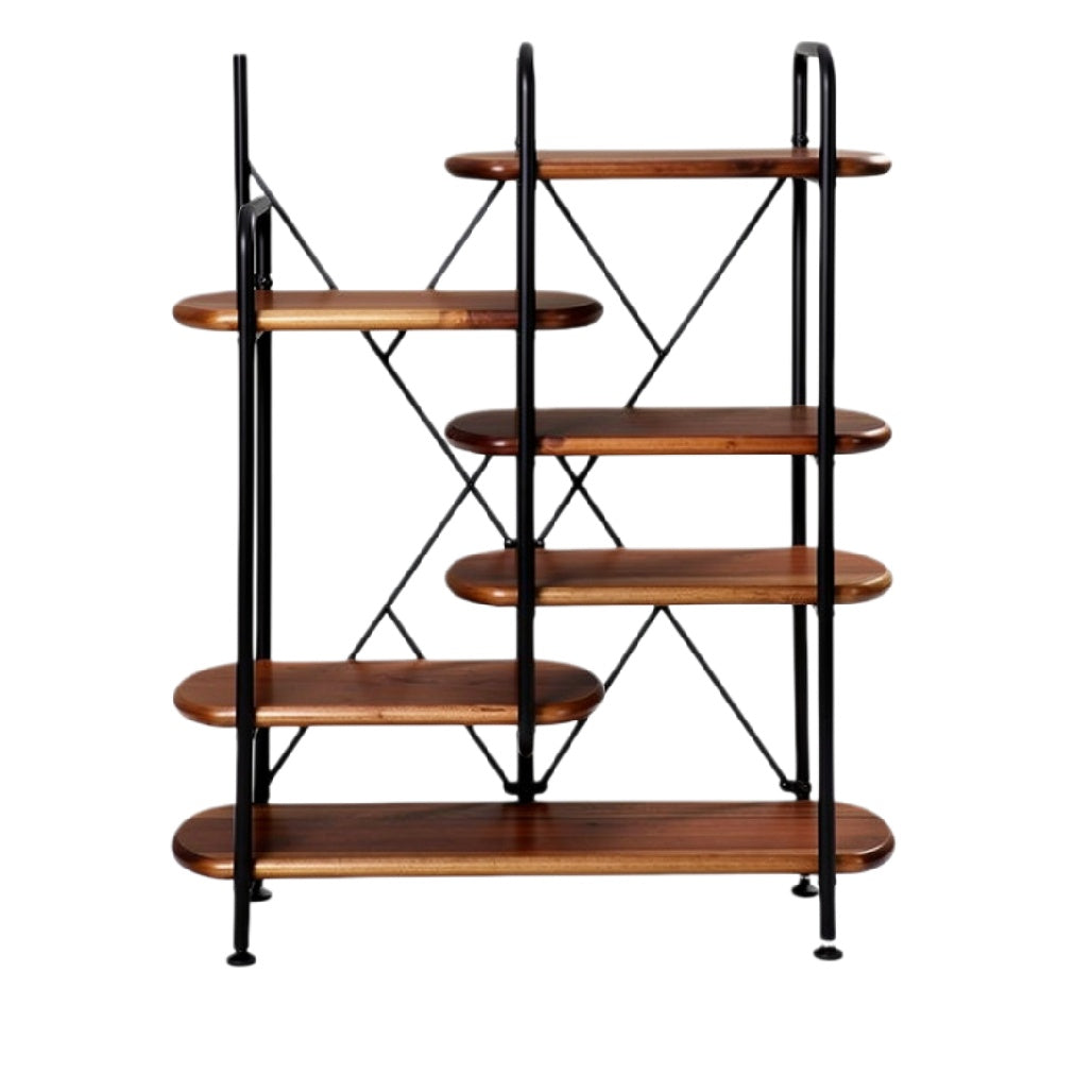 Moderne houten boekenkast met metalen frame