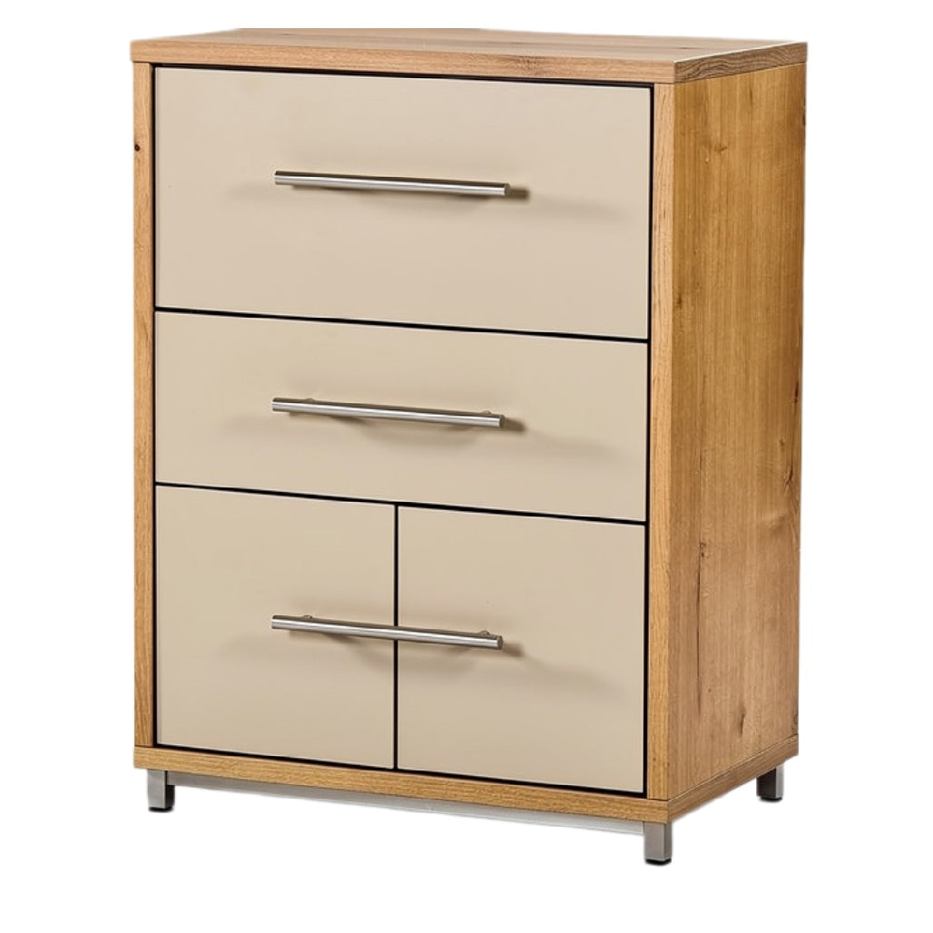 Kast met drie lades in hout en beige afwerking