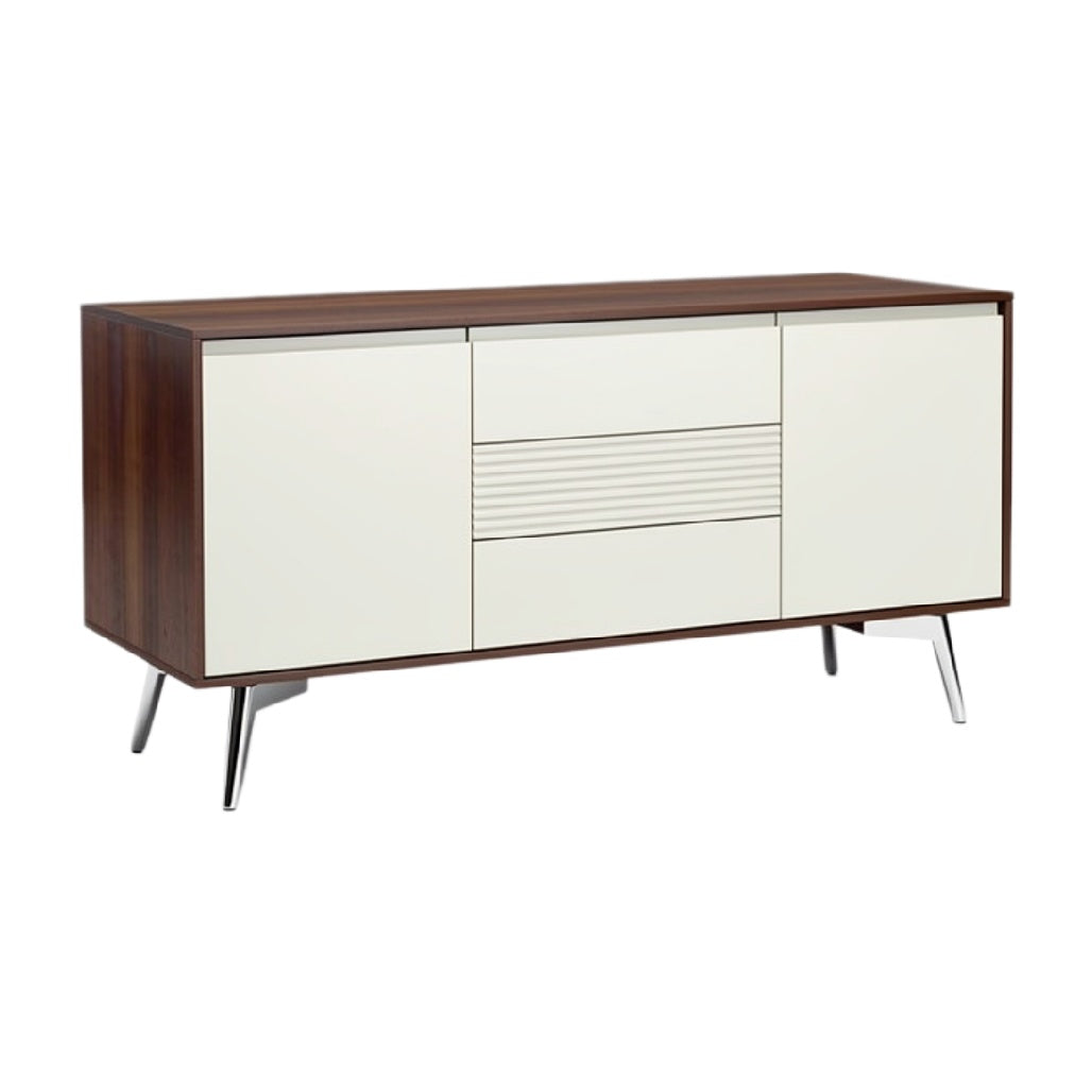 Moderne houten kast met witte deuren en metalen poten
