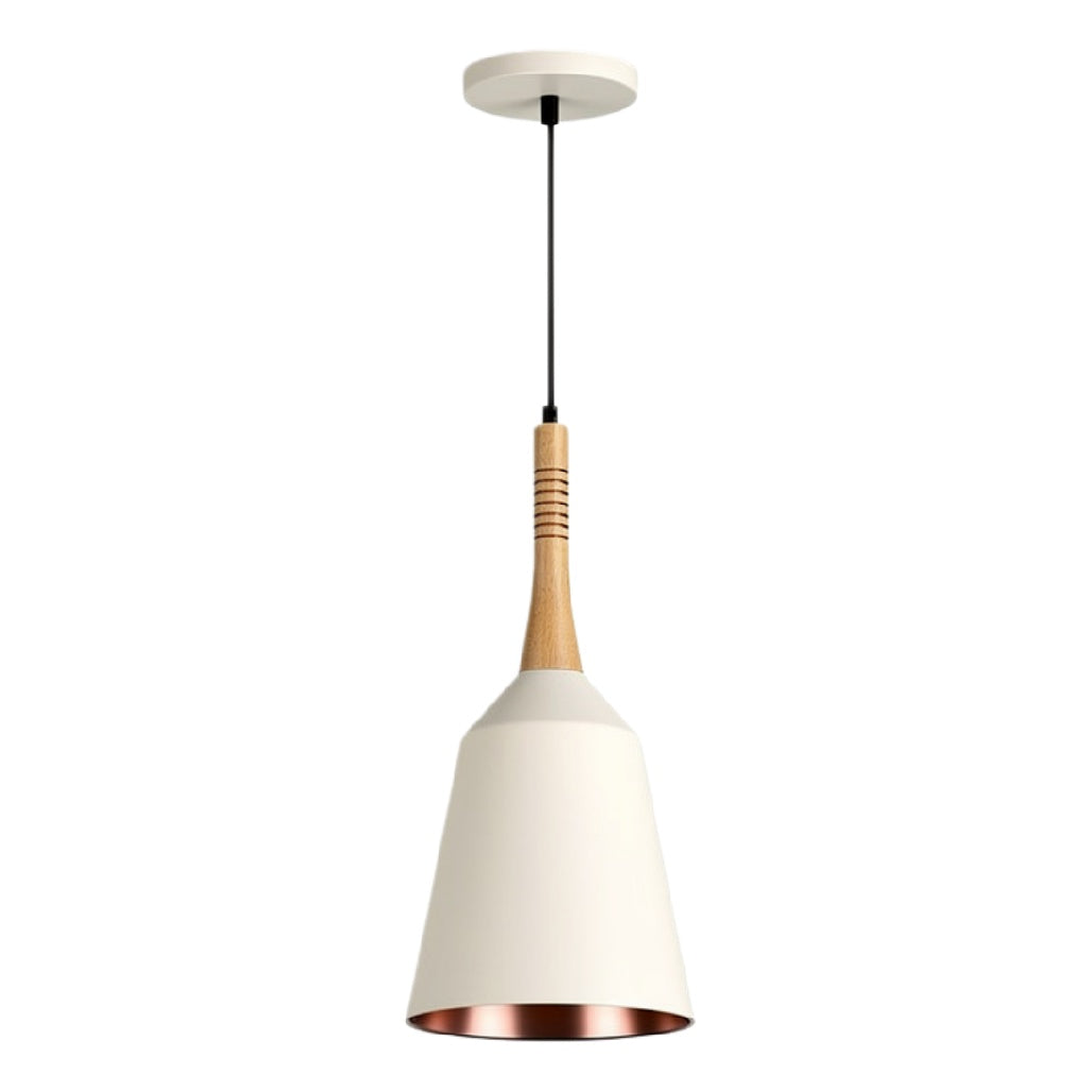 Hanglamp met houten accent en gouden binnenkant